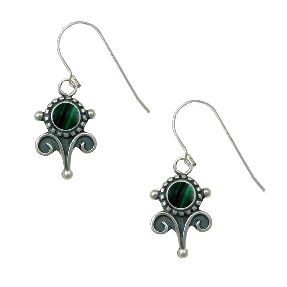 Sterling Silver Petite Malachite Gemstone Drop Dangle Earrings